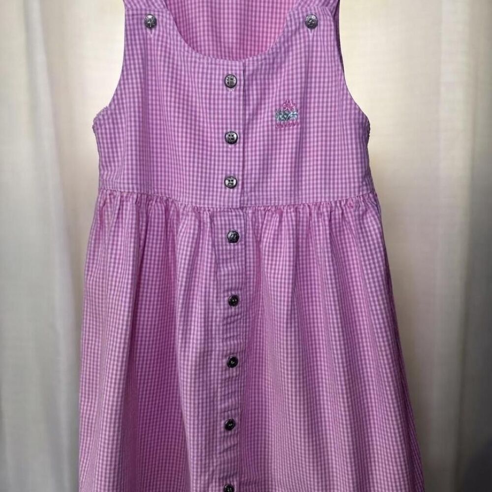 OshKosh B'Gosh Girls Pink Gingham Pinafore Dress Size 6 Floral Embroidery